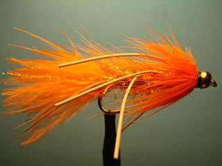Orange Bead Head Crystal Rubber Woolly Bugger (6 y 10)